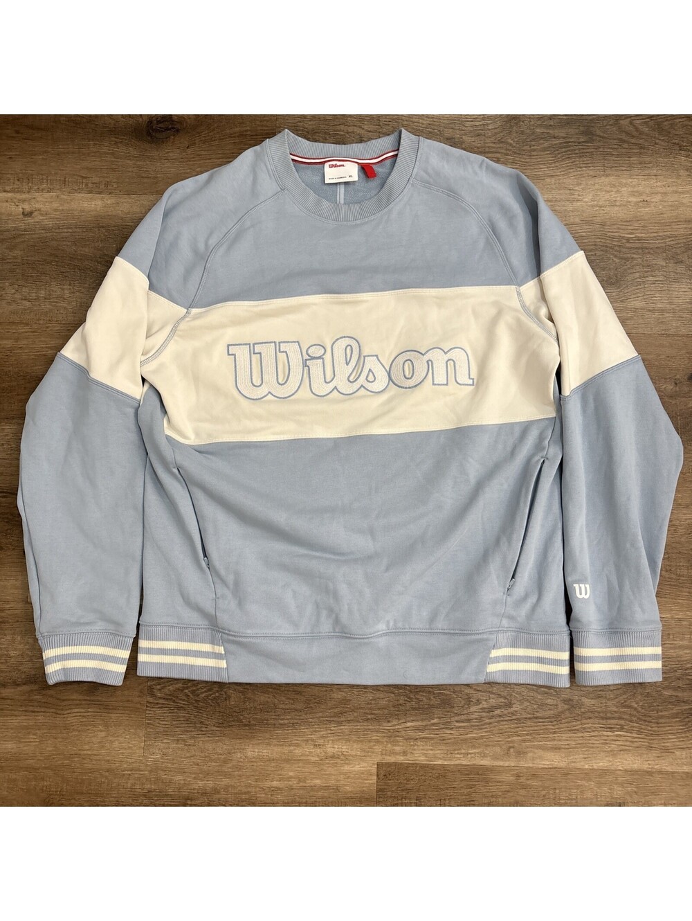 Wilson Men's Colorblock Logo Crew Neck Pullover Sweatshirt Blue/White XL